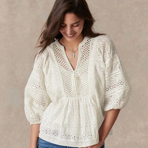NWT Sundance "Eyelet Symphony" blouse in cream, small - Picture 1 of 8